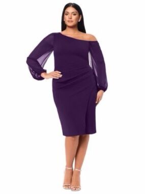 Betsy & Adam Purple One-Shoulder Sheer Sleeve Dress — Size 16 NWT